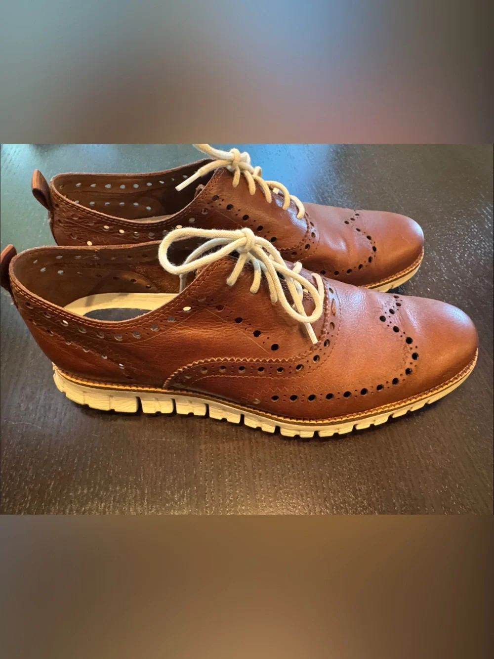 Cole Haan Brown Leather Wingtip Oxfords with White Laces